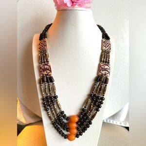 Vintage tribal theme 3 strand yak bone necklace handmade from Nepal 27”inch